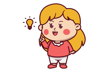 Cute Girl Find Ideas with Lightbulb Illustrations