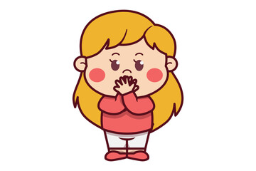Cute Girl Cover Her Mouth with Hands Illustration