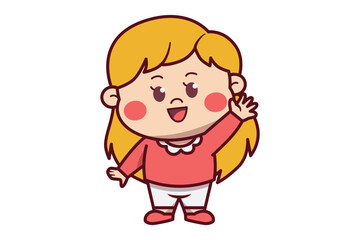 Cute Girl Raise Hand Greeting Illustration