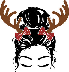 Christmas Female Messy Bun Hair Illustration