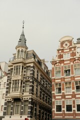 Old characteristic buildings of Amsterdam with  architectural peculiarity and unique style