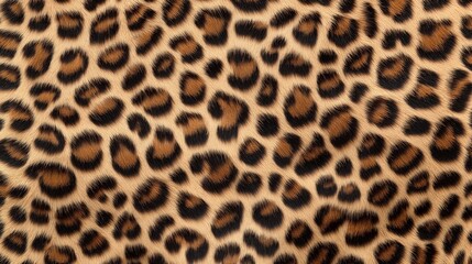 Close-up of a leopard print pattern with detailed black and brown spots on a light tan background representing animal fur texture and design.