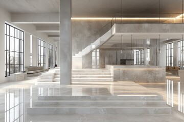 Obraz premium Modern Minimalist Interior Design White Concrete and Sleek Lines Create a Chic Urban Loft Aesthetic with a Stylish Minimalist Industrial Touch This Minimalist White Decor Offers a Blend of Simplicity