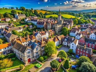 Aerial View of Historic Old Town in the UK with Charming Architecture and Cobblestone Streets