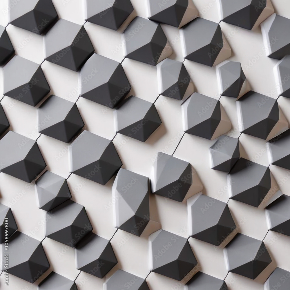 Poster geometric pattern featuring repeated 3d pyramid shapes on textured surface, creating visual depth an