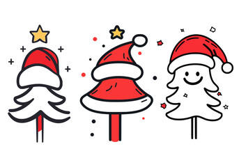 Christmas trees with Santa hats.