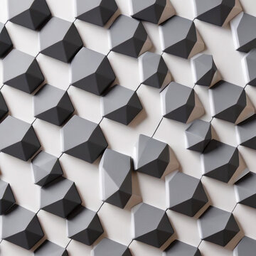 Fototapeta Geometric pattern featuring repeated 3D pyramid shapes on textured surface, creating visual depth and dimension without use of color variety or complexity