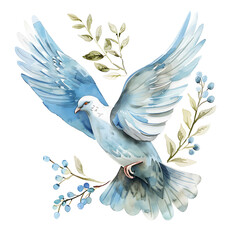 Obraz premium Watercolor white dove of peace for celebration hand drawn design. Symbol of peace. Holiday card design elements