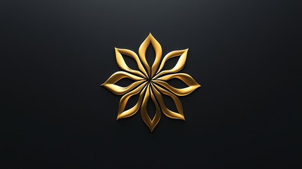 A gold flower on a black background