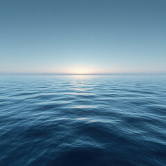 serene ocean view at sunrise, showcasing calm waters and gradient sky. tranquil scene evokes feelings of peace and relaxation