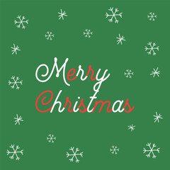 A simple and festive Christmas card with Merry Christmas greetings on a green background and white snowflakes. Ideal for holiday greetings and seasonal decor.