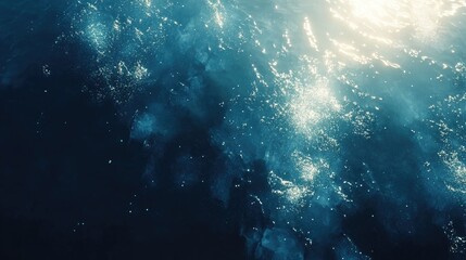 Fototapeta premium Deep blue water with delicate waves and ripples, capturing blurred reflections of sunlight on the surface. Calm and serene effect.