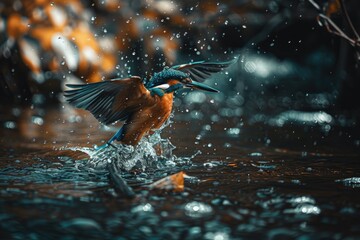 Blue Bird Bathing in Rain