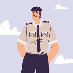 Pilot Man Character in Uniform with Tie Vector Illustration