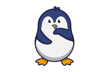 Cute Penguin Drooling with Hands on Its Lips Illustration