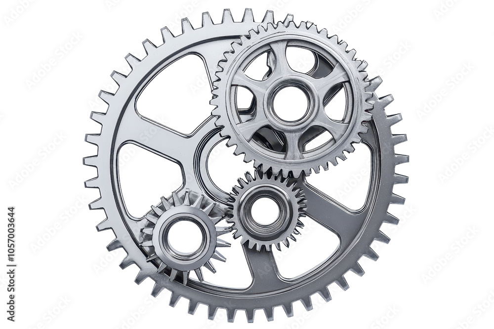 Poster close-up of interlocking metallic gears in a mechanical setup, symbolizing teamwork, precision, and 
