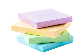Stack of colorful sticky notes in pastel shades, perfect for organizing tasks, reminders, or creative brainstorming in office or home settings.