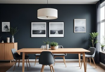 Modern Interior Poster Frame Mockup in Contemporary Living Room - 3D Render, Minimalist Poster Frame Mockup in a Modern Living Room - 3D Render Design