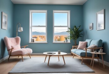 Modern Interior Poster Frame Mockup in Contemporary Living Room - 3D Render, Minimalist Poster Frame Mockup in a Modern Living Room - 3D Render Design