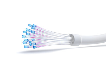 Fiber optic cables isolated on white background