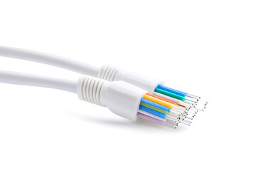 Fiber optic cables isolated on white background
