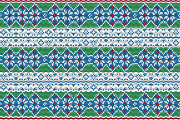 Knitting christmas seamless pattern geometric, santa, flower ornament. Fabric Seamless pattern.Vector illustration. Ikat ethnic oriental embroidery,Aztec style,baroque.design for texture,clothing