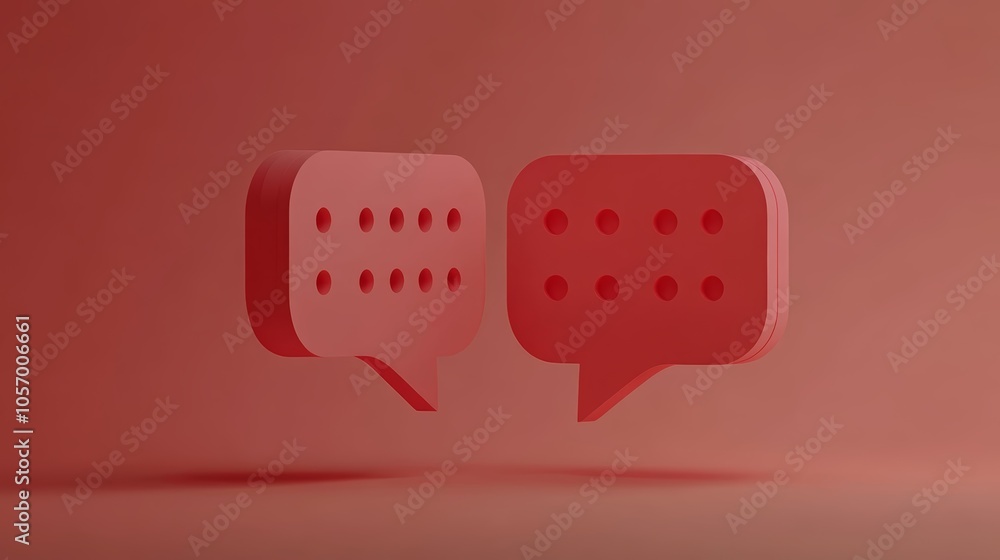 Poster two overlapping red speech bubbles, a symbol of communication, dialogue, and social interaction for 