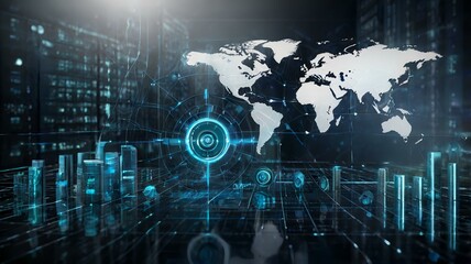 world map with binary code