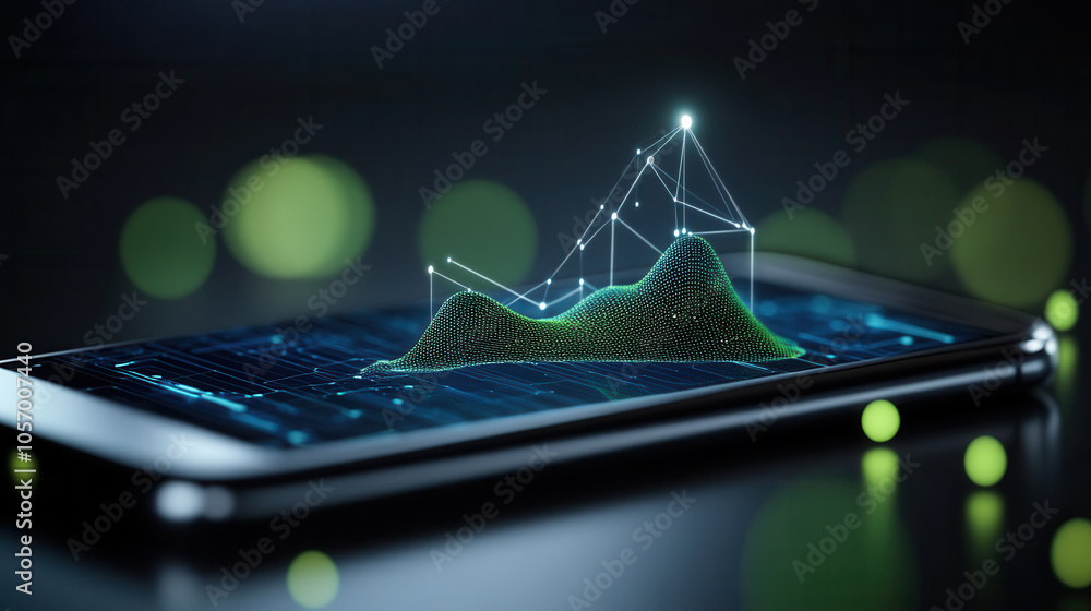Aufkleber sleek smartphone displaying 3d data visualization with green elements, showcasing modern technology 