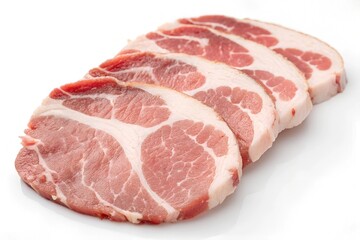 Fototapeta premium Raw Pork Slices Isolated on White Background