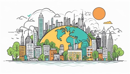 Obraz premium World Habitat Day: Minimalistic Line Art Illustration Banner