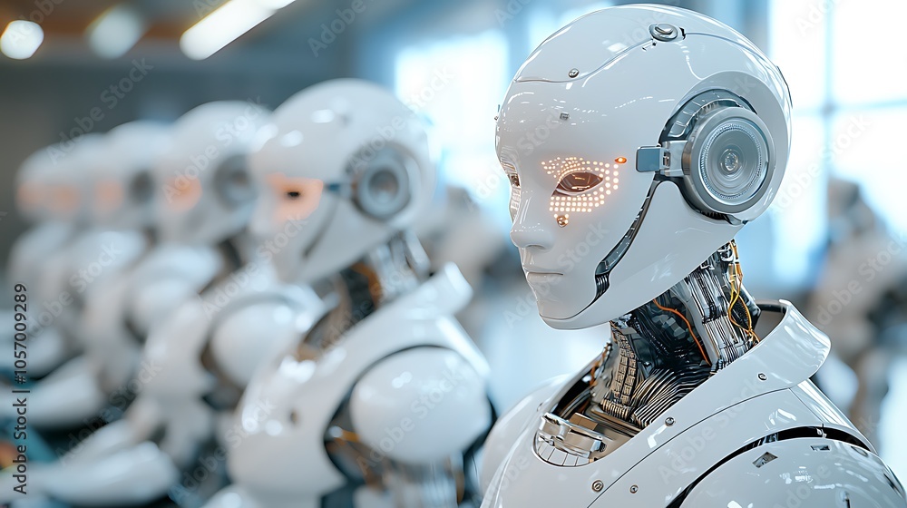 Poster exploring the future of robotics a glimpse into advanced humanoid technology and its impact on socie