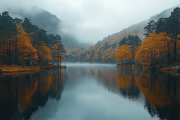 Fototapeta premium autumn trees by the lake