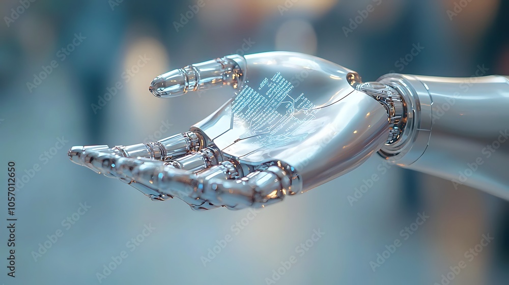 Poster exploring the intersection of technology and humanity the symbolism of a futuristic robotic hand in 
