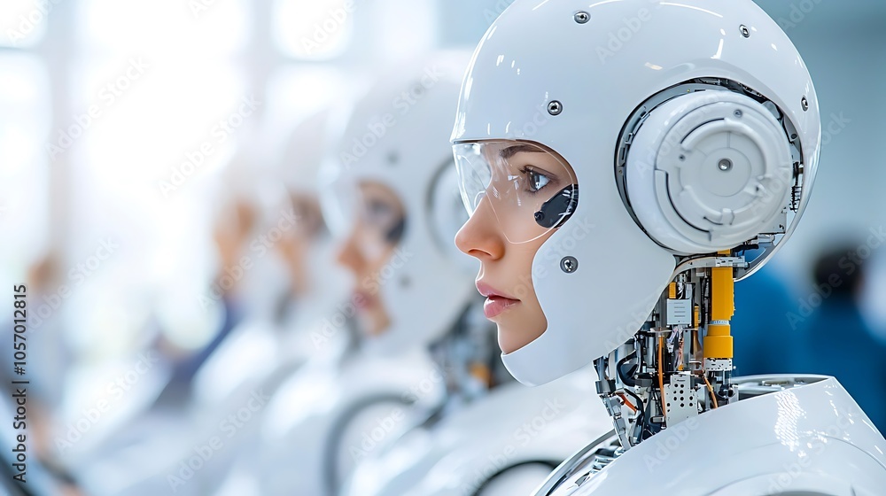 Poster the rise of humanoid robots exploring the intersection of technology and humanity in modern robotics