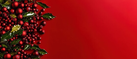 Vibrant Red Christmas Holiday Wreath of Berries and Foliage