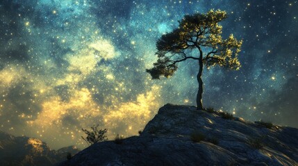 Fototapeta premium Solitary Tree Under a Starry Sky