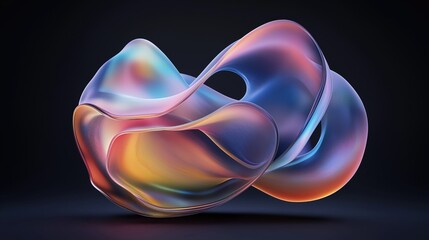 Abstract 3D  of a smooth, fluid-like shape in multicolored hues with a dark background.