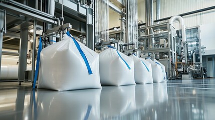 Industrial manufacturing plant processing bulk raw materials in big bags