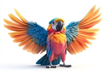 Fototapeta premium Colorful Macaw Parrot with Spread Wings on White Background