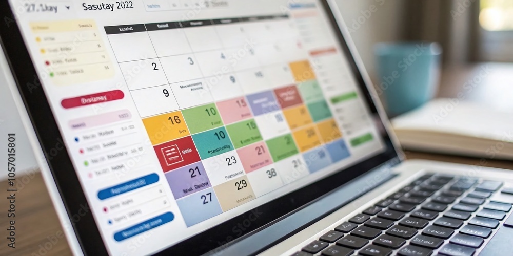 Poster calendar schedule management on computer screen for appointments and important dates