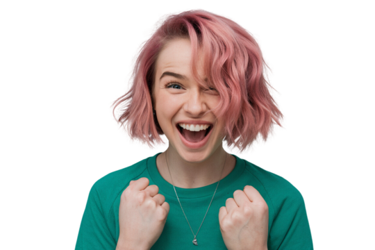 Joyful young woman smiling with excitement, expressing happiness and positivity. Ideal for lifestyle, emotions, and social connection themes.

