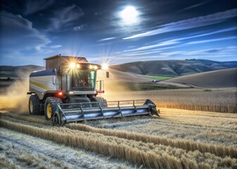 Fototapeta premium Candid Harvesting Scene with Dust in Air - Agricultural Machinery in Action