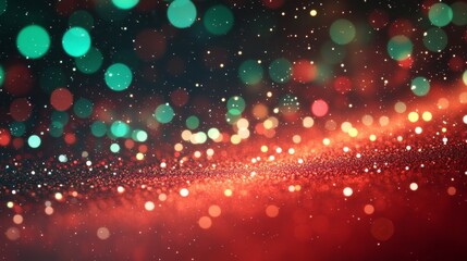 Obraz premium abstract christmas red background with sparkling green bokeh lights
