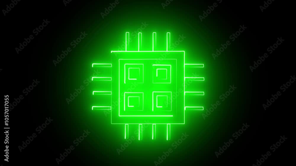 Poster cpu neon icon on black background. elements of web set. simple icon for websites, web design, mobile