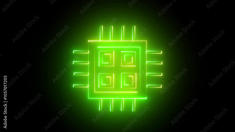 Poster cpu neon icon on black background. elements of web set. simple icon for websites, web design, mobile