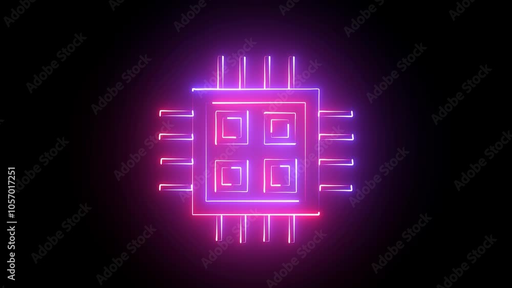 Poster cpu neon icon on black background. elements of web set. simple icon for websites, web design, mobile