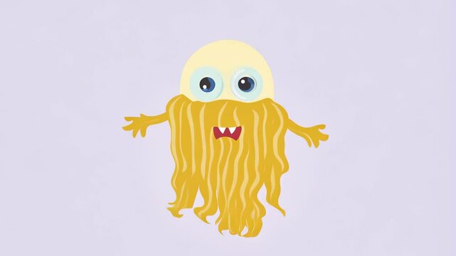 Cartoon spaghetti monster with big eyes and noodle-like arms, set against a light background, creating a quirky and humorous character