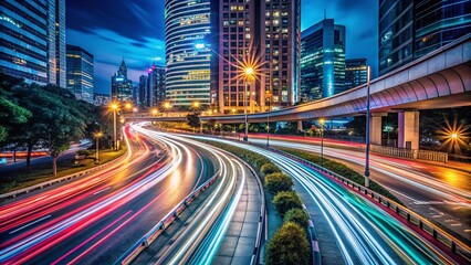 Fototapeta premium Captivating Long Exposure of a Bent Abstract Light Trails and Urban Nightscape for Stunning Visual Impact