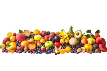 A vibrant assortment of fresh fruits against a white background, showcasing nature's bounty and color variety.